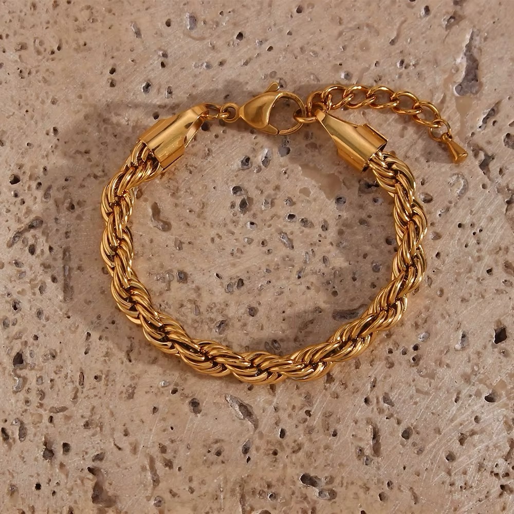 Classic Unisex 8mm Rope Chain 18k PVD Gold Bracelet Plated Stainless Steel